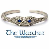 The Blue Eyed Owl  Guardian Watcher. Sterling Silver Adjustable Bracelet