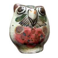 Vintage 70s Miniature  Tonala Pottery Owl Signed  Beige Blue Brown Approx 2"