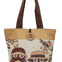 Owl Print Jute Tote Bag, Handmade Eco Friendly Shoulder Bag, Large Shopper , Animal  Handbag, Casual