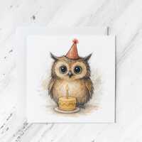 Watercolour Owl Birthday Card | Woodland Animal Sketch Illustration