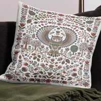 Whimsical Owl Throw Pillow | Nordic Forest Folk Art | Double-Sided Botanical Cover