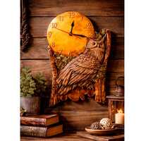 Wooden Rustic Owl Wall Clock, Woodland Farmhouse Home Decor, Carved Forest Decor, Nature Lover Gift
