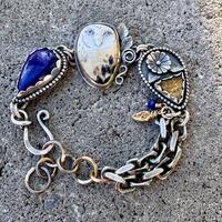 Lápis, silver, gold, and porcelain owl bracelet