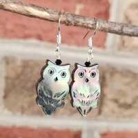 Genuine Black Mother of Pearl Owl Design Earrings Embellished with a Swarovski Crystal on a 925 Ster