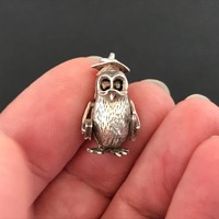 Vintage 925 sterling silver Wise Owl graduation themed articulated bracelet charm