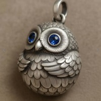 Sterling Silver Owl Pendant Necklace, Blue Stone Eyes, Nature Inspired Bird Jewelry
