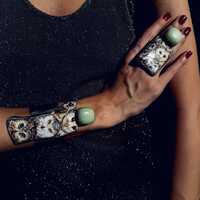 Handmade Agate Bracelet, Owl Bracelet, wide cuff bracelet, Dark Academia style, Mystical Wearable Ar