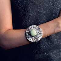 Handcrafted Agate Bracelet, Owl Bracelet, wide cuff bracelet, Dark Academia style, Mystical Wearable