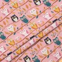 Cute Owl Fabric by the Yard, Pink Nursery Fabric with Owls on Branches, Cotton Poly Blend for Baby Q