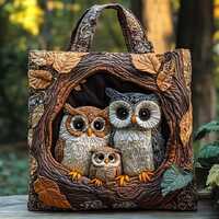 Owl Family Tree Hollow Quilted Tote Bag, Best Minimalist Tote Bag, Bird Lover Wildlife Nature Countr