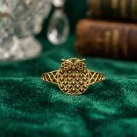 Solid Brass Owl Ring &ndash; Vintage Style Nature Jewelry, Antique Gold Finish