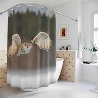 Flying Owl Shower Curtain | Barn Owl in Flight Forest Wildlife