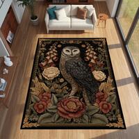 Gothic Owl Floral Rug, Dark Academia Woodland Area Carpet, Vintage Botanical Cottagecore Decor, Myst