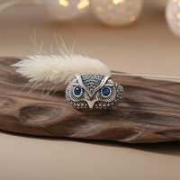 Vintage Antique Finish Owl Ring, Bronze Statement Bird Band, Boho Animal Lover Jewelry