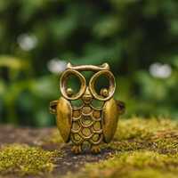 Vintage Style Brass Owl Ring - Adjustable Bird Jewelry - Handmade Owl Wrap Ring for Wisdom & Nat