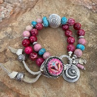 Owl Bracelet, Sterling Silver, Jasper, Rhodonite, Hill Tribe Silver, Pewter, Nature Lover Jewelry