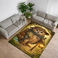 Adventure Owl Rug, Woodland Fantasy Carpet, Whimsical Reading Nook Decor