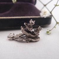 CHIM Vintage Sterling Silver Owl & Pussycat Boat Charm  Rocking Wave Mechanical Nursery Rhyme