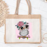Floral Owl Canvas Tote Bag, Whimsical Bird Illustration Shoulder Purse