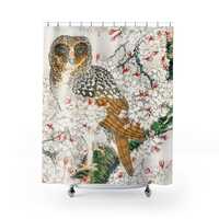 Stunning Japanese Wood Block Owl Bath Art Shower Curtain