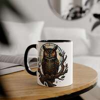 Stained Glass Owl Mug | Accent Ceramic Coffee Cup 11oz