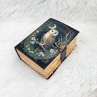 Owl Moon Leather Journal with Lock &ndash; Handmade Cottagecore Forest Diary