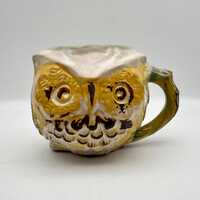 1969 Pacific Stoneware Pottery Owl Mug, Artist Signed, B. Welsh, 4 1/4” tall