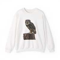 Horned Owl Tree Stump Sweatshirt | Wildlife Bird Illustration, Woodland Apparel