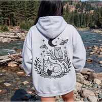 Woodlands Lynx And Horned Owl Hoodie, Lynx Hoodie, Owl Hoodie, Forest Animal Sweatshirt, Pullover Or