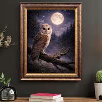 Moonlit Owl Wall Art Print, Owl Under Full Moon, Woodland Night Landscape, Enchanted Forest Decor, S