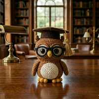 Handmade Crochet Owl Doll, Kawaii Amigurumi Owl, Cute Plush Owl Toy, Graduation Gift, Soft Stuffed A