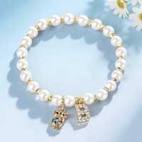 Initial Pearl Bracelet, Beaded Faux Pearl Bracelet, Letter Charm Bracelet, Cute Owl Jewelry, Gift fo