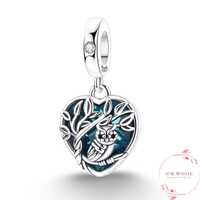 Turquoise Owl Heart Dangle Charm for Snake Bracelet