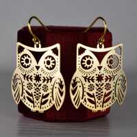 Gold Scandinavian Owl Statement Earrings: Cut Brass, Danish Style
