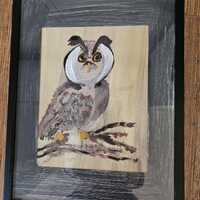 Owl painting signed 13 x 16 Framed