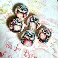 SILLY OWLS Decoupage Bird Owl Focal Bead: 1-inch Wooden Jewelry Component