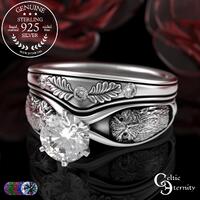 Sterling Owl Engagement Ring & Moissanite Fitted Wedding Ring Set, 3166 5014