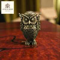 Intricate Brass Owl Statue, Miniature Wise Bird Figurine, Antique Copper Desk Decor