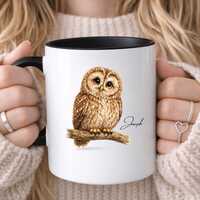 PERSONALISED Tawny Owl Mug, Bird Mug, Watercolour Painting of Owl, Custom Name, Gift For Her, Gift f