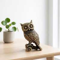 Bronze Owl Figurine Mini Owl Statue Vintage Owl Decor Desk Ornament Handmade Metal Owl Sculpture Uni