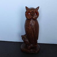 Vintage Brown Owl Statue. Plaster, Brown Adult With Baby, Cottagecore Mantel Decor, Housewarming, Ho