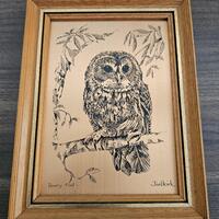 Vintage Coppercraft Tawny Owl Copper Etching DE 30 by Joel Kirk Framed