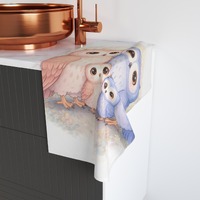 Watercolor Owl Family Hand Towel | Pastel Nursery Bathroom Towel