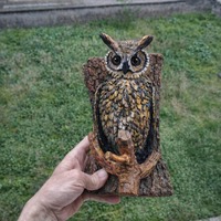 Spectacled Owl Sculpture on Wood, Bird of Prey 3D Relief Log Cabin Wall Art