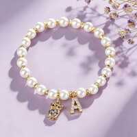 Cute Owl Bracelet, Initial Beaded Bracelet, Pearl Charm Bracelet, Kawaii Animal Jewelry, Gift for Be
