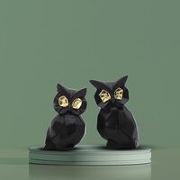 Black Owl Showpiece Set of 2 Handcrafted Figurines with Golden Eyes | Home Decor for Living Room, St