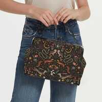 FAIRY FOREST Kisslock Crossbody Shoulder Bag with Owl Rabbit Squirrel Mushroom Moth Moon & Wildf