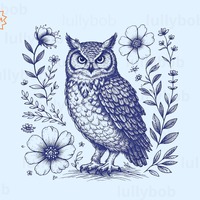 Vintage Owl Floral PNG | Woodland Animal Clipart | Botanical Forest Illustration | Cottagecore Boho 