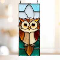 Stained Glass Owl Pattern &ndash; Window Panel Suncatcher Design (PNG SVG PDF)