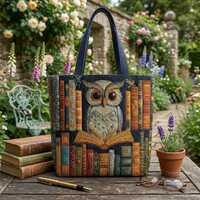 Personalized Owl Quilted Tote Bag, 2D Printed Book Lover Tote, Custom Name Floral Owl Bag, Gift for 